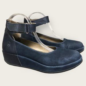 Fly London Blue Bana Leather Ankle Strap Shoe Size 39